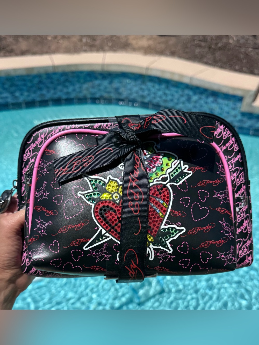 Ed Hardy makeup bag set rhinestone heart butterfly